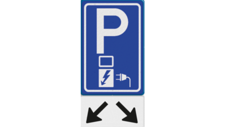 Afbeelding van verkeersbord: parkeervak opladen van elektrische voertuigen (verkeersbord E8c)